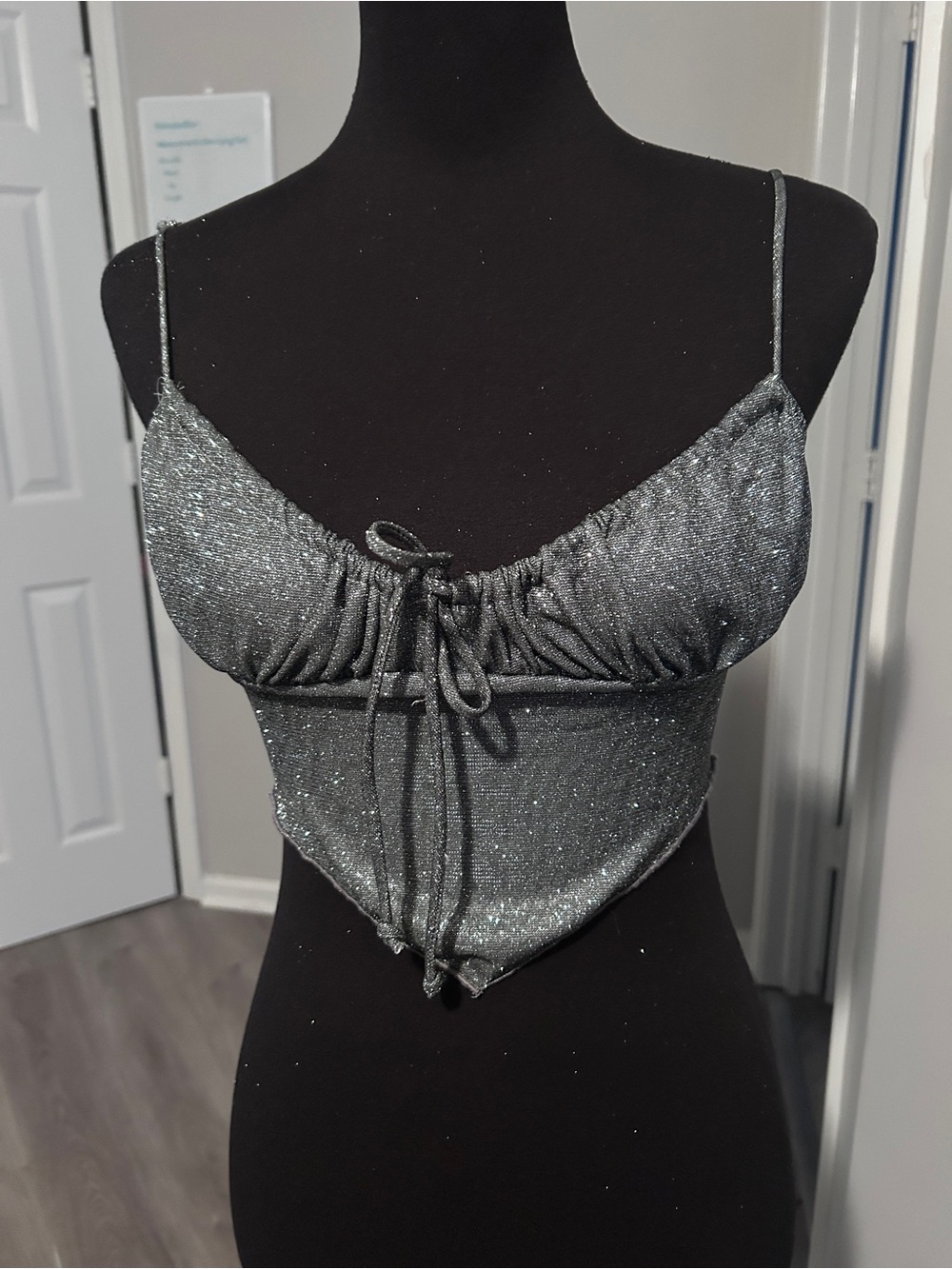 NWT Urban Outfitters Silver glitter Sparkle Handkerchief Crop Top  Small